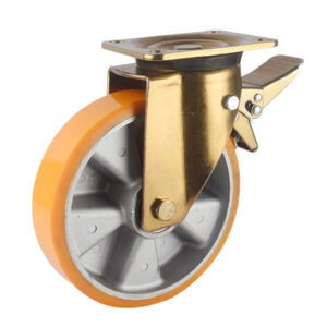 Aluminium core PU wheel heavy duty swivel caster with rear brake